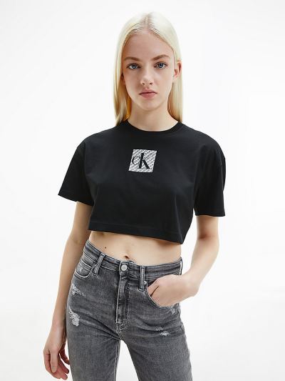 Calvin Klein Ruhák HU963947 | Calvin Klein Cropped Organic Cotton Logo Női Póló Fekete